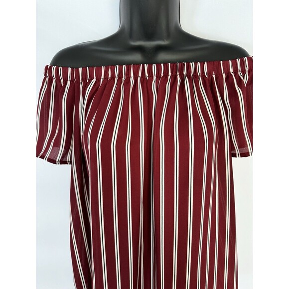 Bobeau Women’s Maroon Striped Off The Shoulder Blouse Women’s Size S - Picture 2 of 5